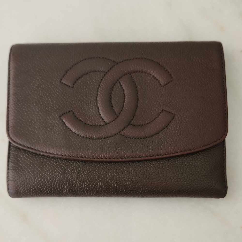 CHANEL Dark Brown Leather Wallet